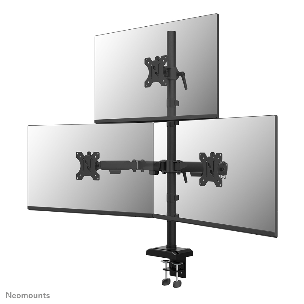 Neomounts DS60-600BL2-1 Bras de moniteur triple - 10-32" - 0-9 kg | 19,8 lbs (3x) - inclinable à 90° - rotatif à 360° - pivotant à 180° - VESA 75x75 - butée à 180° - Noir