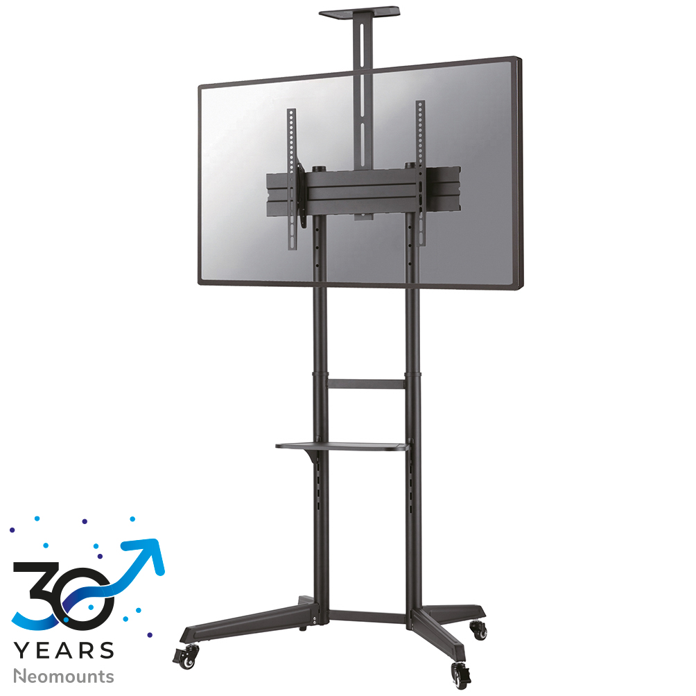Neomounts FL50-550BL1 Support au sol mobile écran 37-70" - max 50 kg - manuel h128.5-145 cm - VESA 100x100-600x400 - étagère multimédia et support caméra inclus - noir