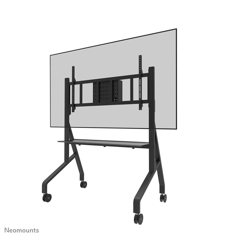 Neomounts MOVE Go XL FL50-575BL1 Support sol mobile écran 65-110" - max 125 kg - manuel h129-139 cm - VESA 100x100-1100x600 - étagère multimédia - verrouillable (sans cadenas) - TÜV - installation rapide - support d'installation - kit vidéobar en option