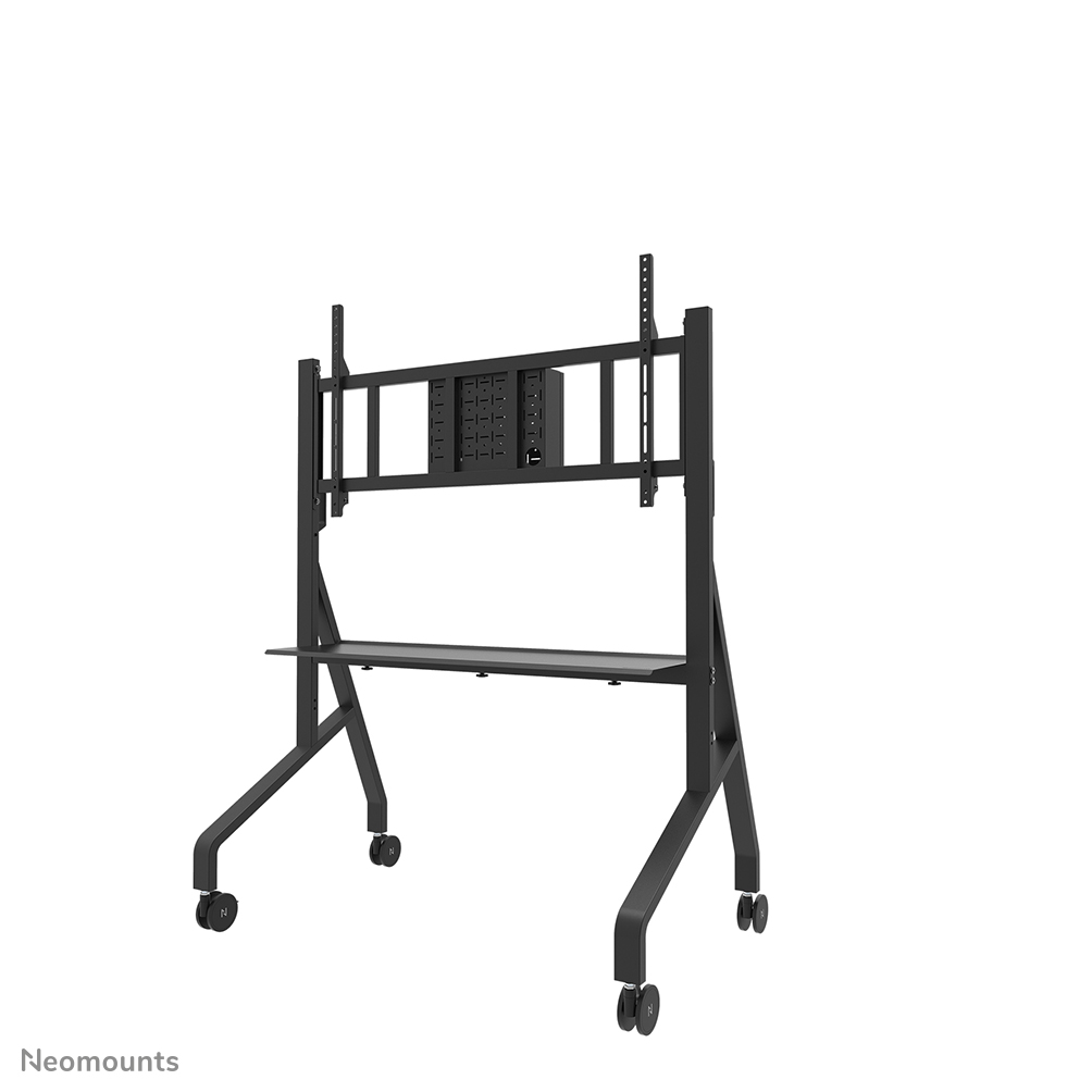 Neomounts MOVE Go XL FL50-575BL1 Support sol mobile écran 65-110" - max 125 kg - manuel h129-139 cm - VESA 100x100-1100x600 - étagère multimédia - verrouillable (sans cadenas) - TÜV - installation rapide - support d'installation - kit vidéobar en option