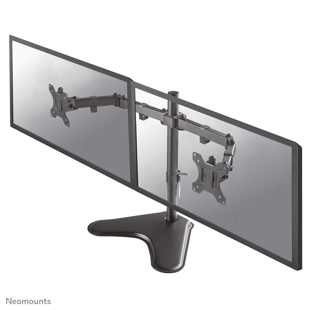 Le support de bureau Neomounts, modèle FPMA-D550DDBLACK, est un montage inclinable, pivotant et rotatif, pour 2 écrans plats jusqu'à 32".