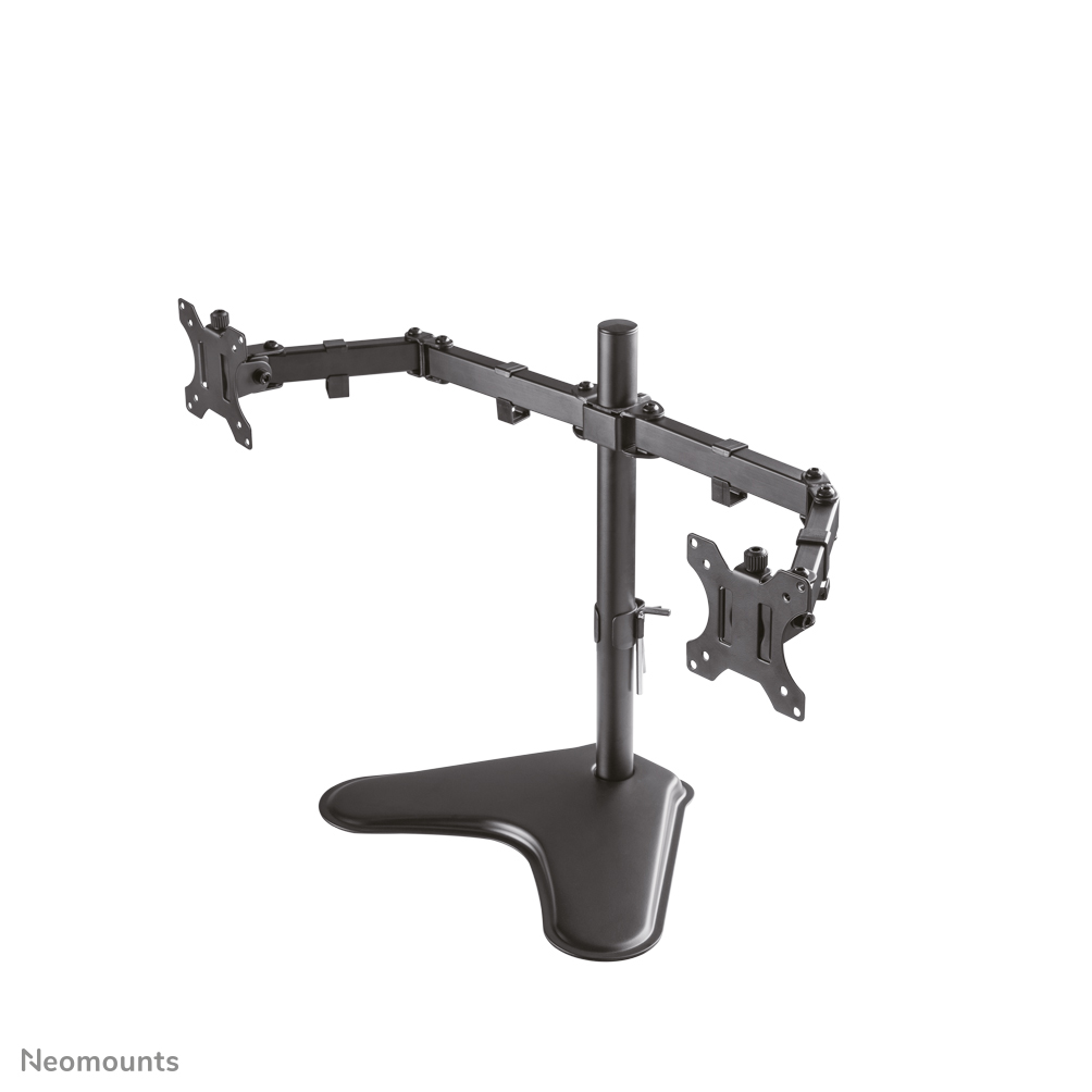 Le support de bureau Neomounts, modèle FPMA-D550DDBLACK, est un montage inclinable, pivotant et rotatif, pour 2 écrans plats jusqu'à 32".