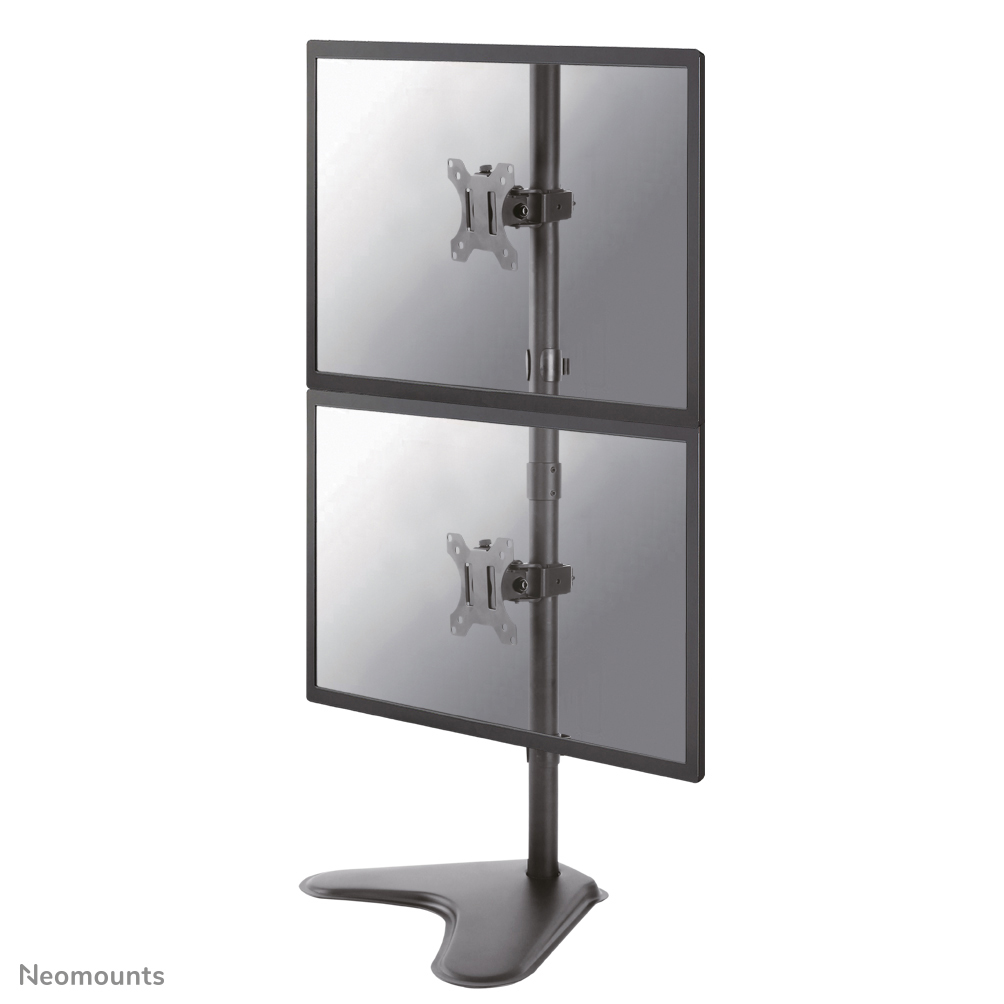 Le support de bureau Neomounts, modèle FPMA-D550DDVBLACK, est un montage inclinable, pivotant et rotatif, pour 2 écrans plats jusqu'à 32".