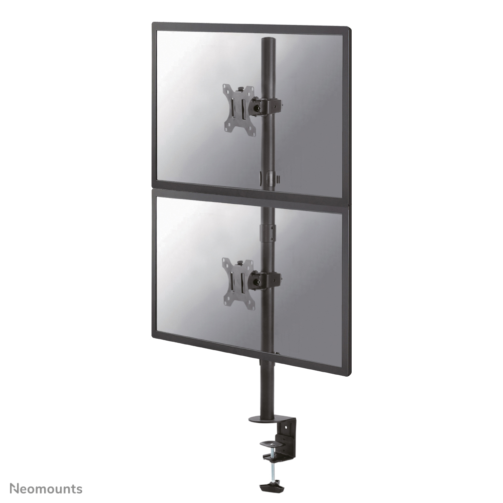 Le support de bureau Neomounts, modèle FPMA-D550DVBLACK, est un montage inclinable, pivotant et rotatif, pour 2 écrans plats jusqu'à 32" - Noir