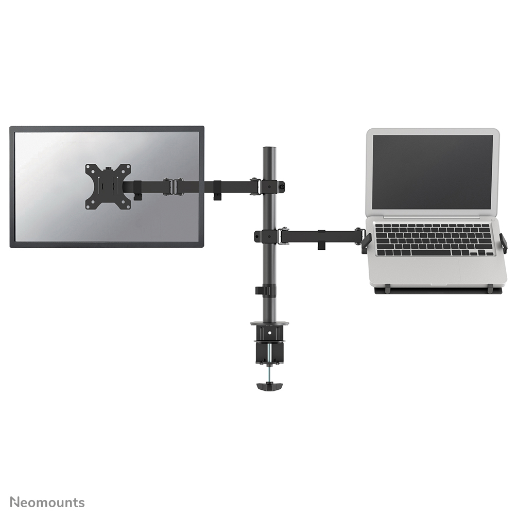 Le support de bureau Neomounts, modèle FPMA-D550NOTEBOOK est un support de bureau avec inclinaison, rotation et pivot pour écrans plats jusqu'à 32" et notebooks jusqu'à 15,6".
