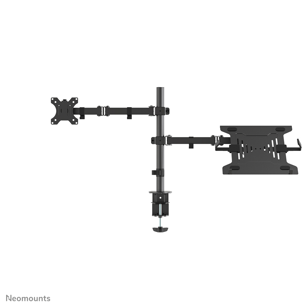 Le support de bureau Neomounts, modèle FPMA-D550NOTEBOOK est un support de bureau avec inclinaison, rotation et pivot pour écrans plats jusqu'à 32" et notebooks jusqu'à 15,6".