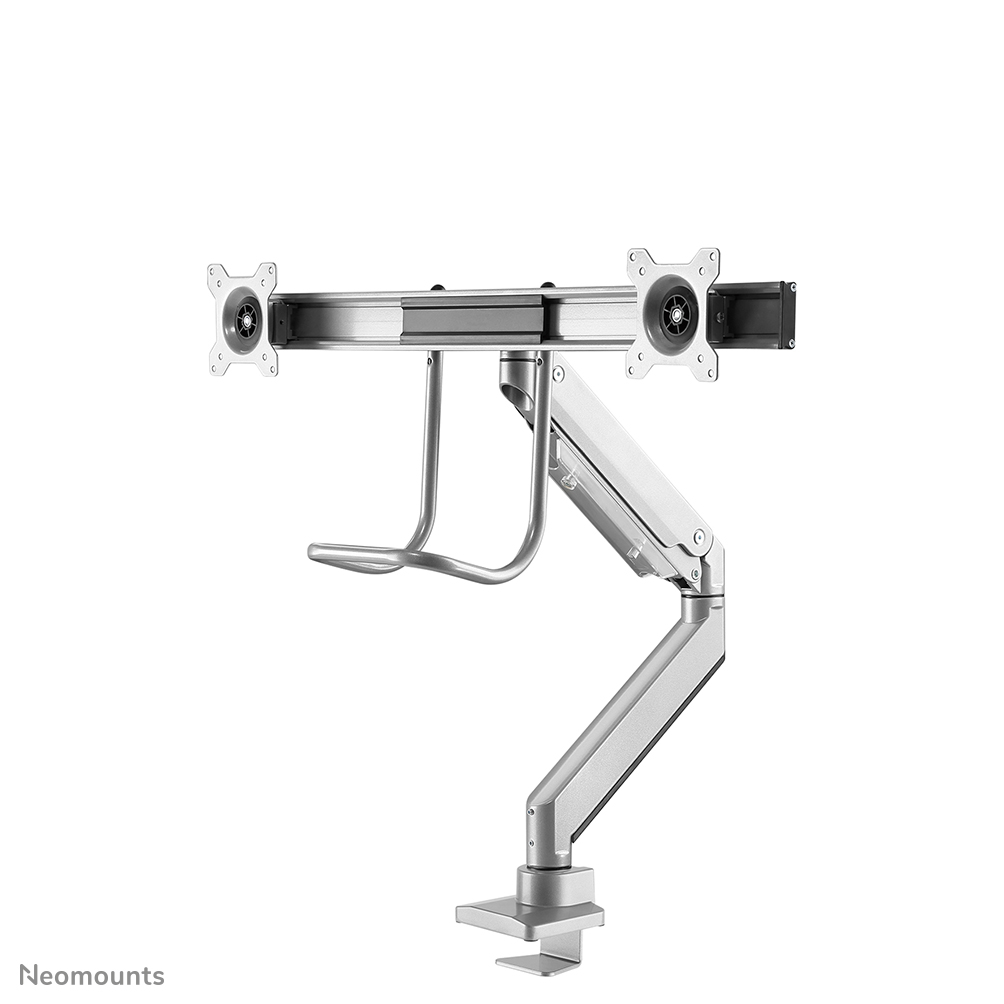 Neomounts NM-D775DXSILVER Support à fixer pour écran double avec barre transversale 10-32" - 1-8 kg/écran - ressort à gaz - arrêt 180° - Topfix - argent