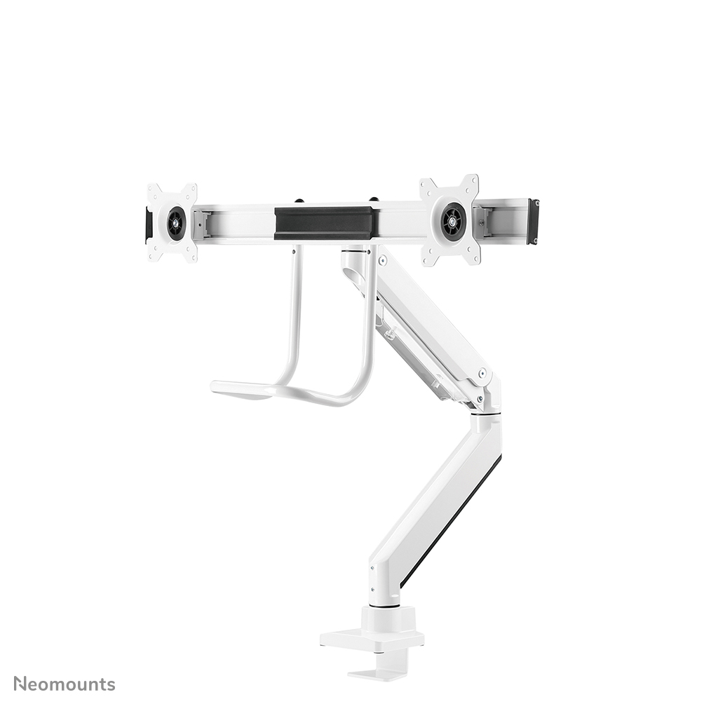 Neomounts NM-D775DXWHITE Support à fixer pour écran double avec barre transversale 10-32" - 1-8 kg/écran - ressort à gaz - arrêt 180° - Topfix - blanc
