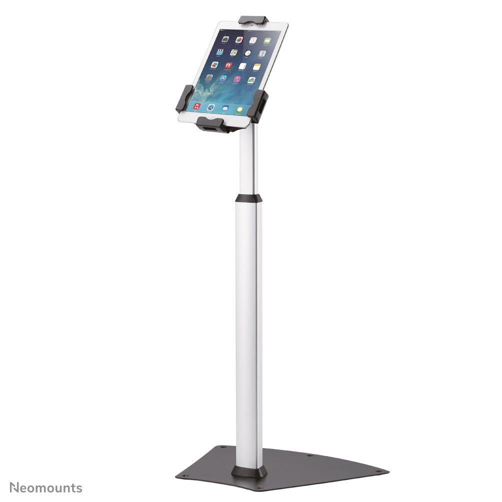 Le support Neomounts TABLET-S200SILVER, pour la plupart des tablettes 7.9"- 10.5", permet le montage de tablettes sur le sol, verrouillable - Argent